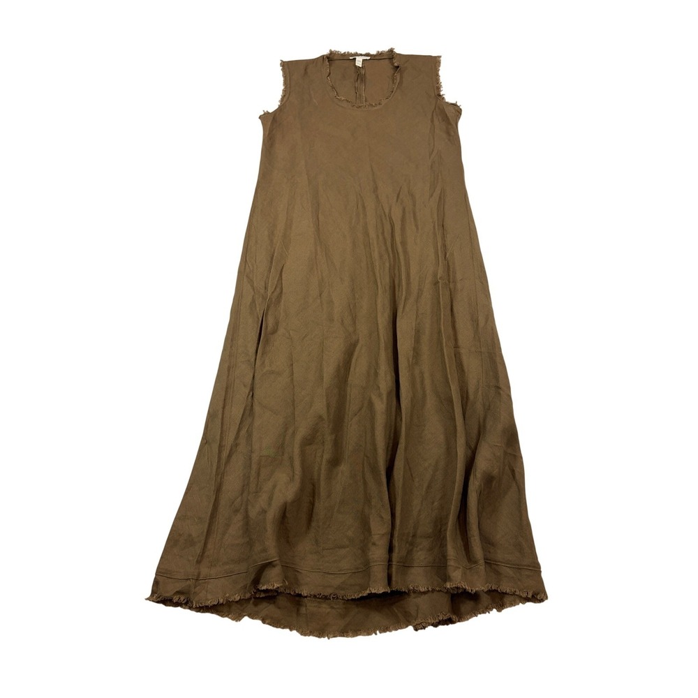 Eileen Fisher Petite Brown Organic Linen Frayed Edge Sleeveless Maxi Dress PP